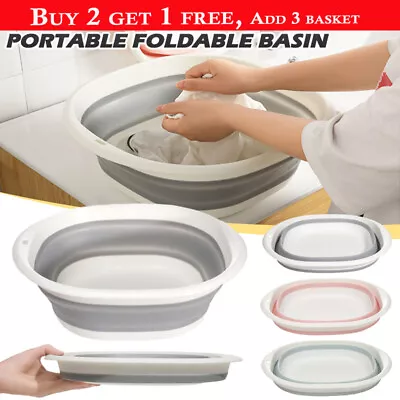 Multi-function Fordable Basin Camping Travel Collapsible Washing Up Round Bowl • £5.66