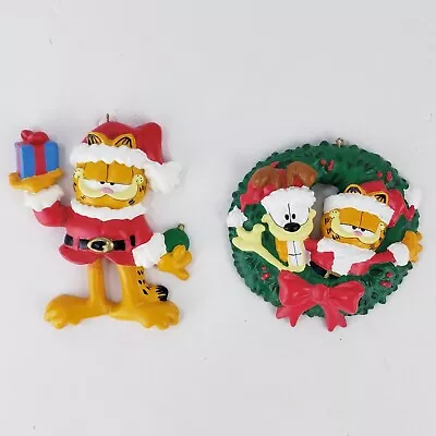 2 Vintage Santa Garfield The Cat & Odie In Wreath Kurt Adler Christmas Ornaments • $15.95