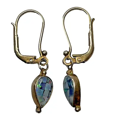 Vintage MNSN Sterling 925 Gold Vermeil Fire Opal Drop Dangle Leverback Earrings • $44.95