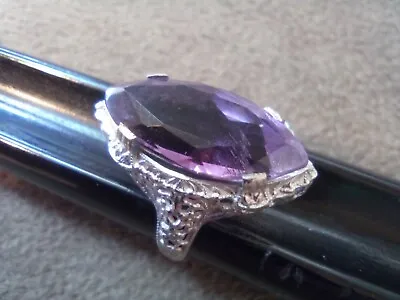 10k Solid White Gold Vintage Filigree Amethyst Ring Size 4.25 Gorgeous FREE Ship • $325