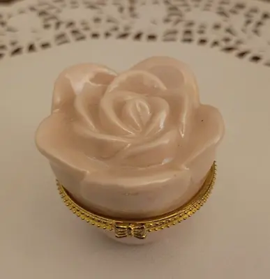 Mary Kay Rose Hinged Trinket Box Pearl Luster Ceramic Gold Trim • $12