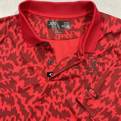 Oakley Hydrolix Polo Shirt Men's 2XL Red Camo Stretch TPC Sugarloaf Golf Club • $16.19