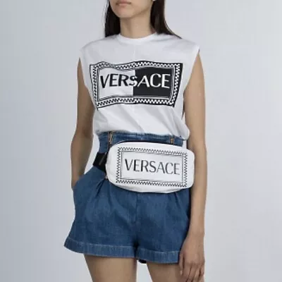 VERSACE Runway NWT Black/White Embroidered Sleeveless Tank Top Tee Shirt L/XL 46 • $274.31