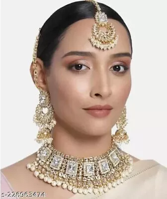 Bollywood Gold Plated Indian Golden Pearl Choker Necklace Pakistani Jewelry Set • $41.37
