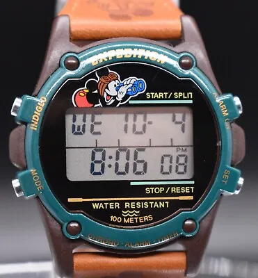 Vtg TIMEX Expedition 745 Digital Mickey Mouse Watch Indiglo Green NEW BATTERY • $95.20