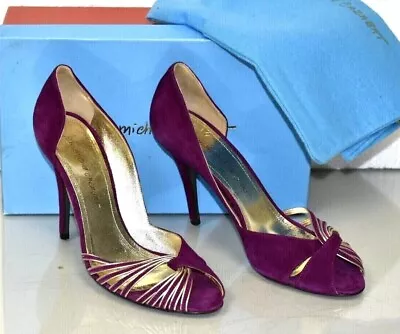 NEW JEAN MICHEL CAZABAT OPALE D'orsay Peep Toe Pumps Suede Shoes Plum Magenta 38 • $325