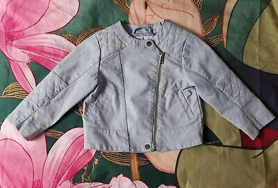 £12 • Buy H&M Girl's Baby Pale Light Blue Faux Leather Biker Jacket Coat Size 18-24 Months