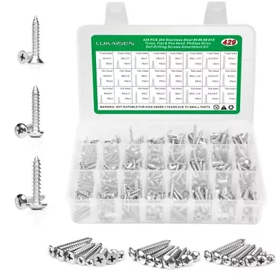 429 Pcs Drilling Screws Assortment Set Stainless Steel Sheet Metal Screws Kit • $27.58