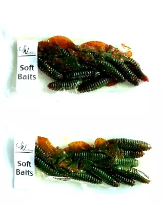 Jed Welsh 2 Packs Kalin's 4  Curly Tail Grub Green Red Gltr Motor Oil Tail 10ct • $8.94