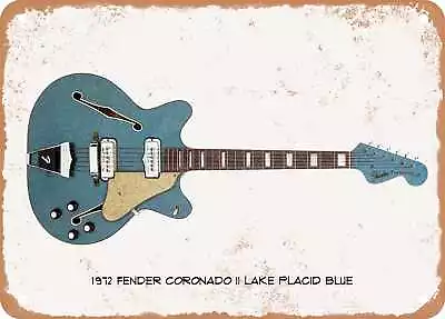 Guitar Art - 1972 Fender Coronado II Pencil Drawing - Rusty Look Metal Sign • $18.66