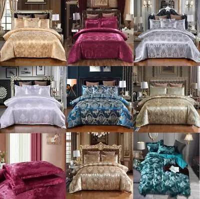 Luxury Jacquard Satin Duvet Quilt Cover Set Single Queen King Size Bedding Set • $46.19