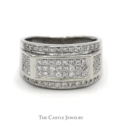 Men's 3/4cttw Rectangle Shaped Diamond Cluster Ring In 10k White Gold • $1095