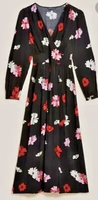 Marks And Spencer Holly Willoughby Floral V-neck Midi Tea Dress Size 10 Reg • £27