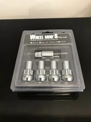 HOLDEN COMMODORE VEVF Anti Theft Tapered CHROME Wheel Locking Nuts 14x1.5 L45mm • $35.56