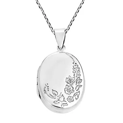 Floral Garden Engraved Sterling Silver Holds Pictures Locket Necklace • $35.59