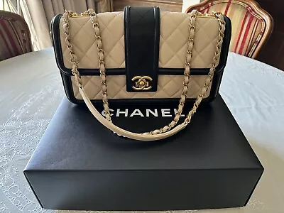 Chanel Beige Black Medium Flap Bag NWB Never Worn  • £4500