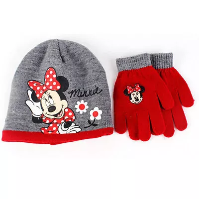 Girls Kid Toddler Lovely Minnie Mouse Winter Hat Cartoon Beanie Cap & Gloves New • £10.92