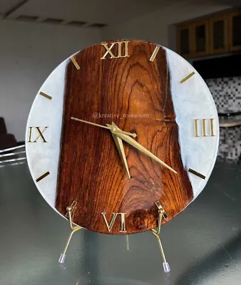 Resin Table Clock - Functional Art For Any Room - Brown Abstract Modern Design • $56.99