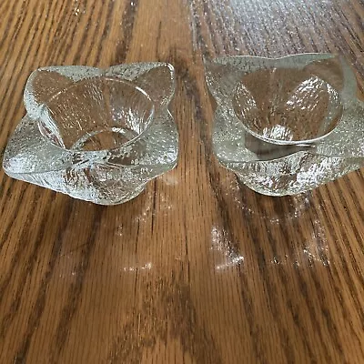 Set Of 2 Crystal Ice Indiana Glass Candle Holders Heavy Textured Tapered • $10