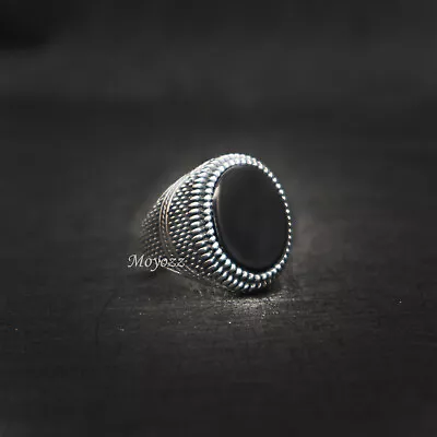 Cool Fashion Mens Biker Square Polka Dot Ring Stainless Steel Black Obsidian • $7.99