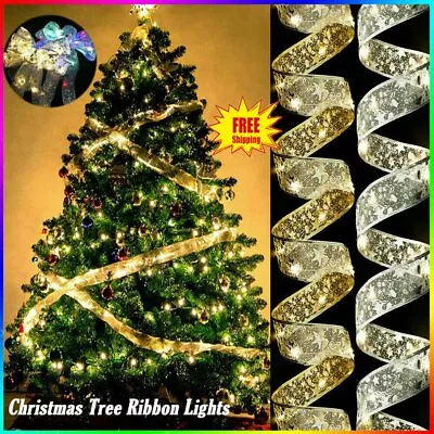 LED Christmas Tree Ribbon Bow Xmas Hanging Light Up Topper Top Lights-Decor HoKJ • $10.96