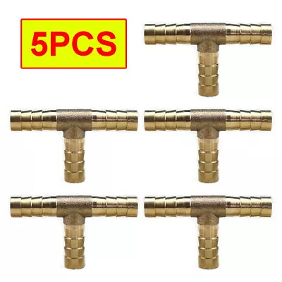 5PCS 5/16 (8mm) HOSE BARB TEE Brass Pipe 3 WAY T Fitting Gas Fuel Water Air ^ ^ • $11.89