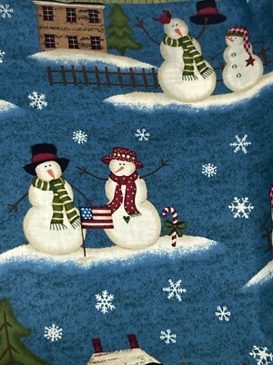 £11.74 • Buy Vintage Cotton Fabric Christmas Snowman Tree Deer Gifts Holly Directional 1Yx44 