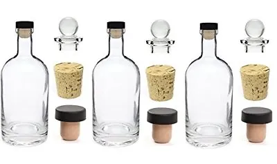 Nakpunar 3 Pcs 12 Oz Heavy Base Glass Liquor Bottles With T-Bar Cork Stopper • $29.99