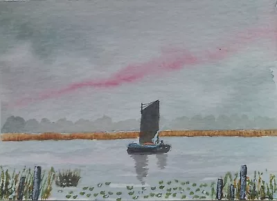 ACEO Original Watercolour Painting. Norfolk Wherry Broadlands East Anglia.  • £2.95