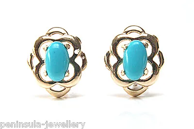 9ct Gold Turquoise Studs Celtic Earrings Made In UK Gift Boxed • £70.99