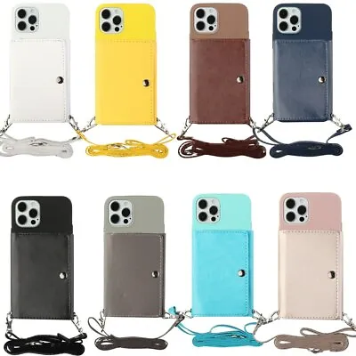 $8.99 • Buy For IPhone Wallet Phone Case Stand Cover Shell With Diagonal Shoulder Strap (Z39