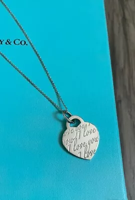 Timeless Elegance Silver Vintage Tiffany & Co 'I Love You' Heart Necklace 16  In • $99