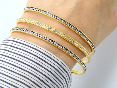 Pretty Lot NADRI JEWELRY BRACELETS~Set Of 3 Pave Crystal Bangle Gold & Gunmetal • $39