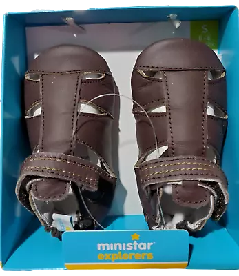 Ministar Genuine Natural Leather Baby Infant Shoes Brown Sandals Size S -0 To 6m • $19.99