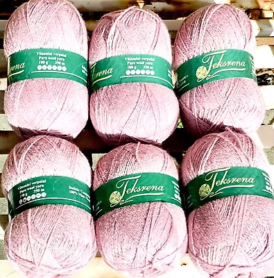 6 Balls Of Pink 100 0/0 Wool Knitting Yarn • £6