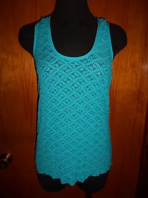 Victoria's Secret Moda International Blue Racer Back Lace Tank Top Crochet S New • $14.99