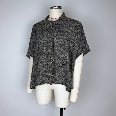 Masai Short Sleeve Cardigan Loose Knit Linen Silk Grey Flecked Boxy Oversized L  • £15