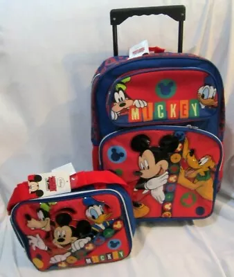 Mickey Mouseplutogoofydonald Duck 16  Rolling Backpack& 9.5  Lunchbox Bag-new • $129.99