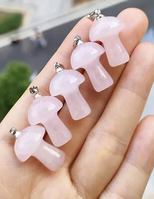 5pcs Rose Quartz Gems Stone Mushroom Pendants Prism Magic Wand Energy Amulet • $0.55