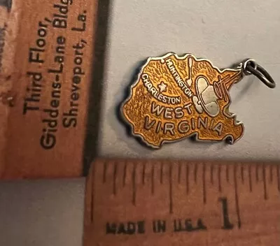 Vtg Ster Guilloche Yellow Enamel West Virginia Charm W/ Moonshine Still (?) • $11.99