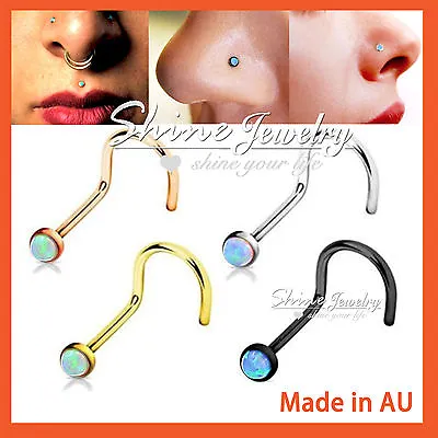 $4.32 • Buy Titanium Opal Nose Stud L Twist Bend Bone Bar 316L Steel Pin Body Piercing Ring