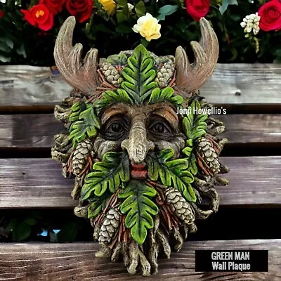 Green Man Tree Spirit Wall Plaque Garden Ornament Horned Acorn Face Home Decor • £17.90