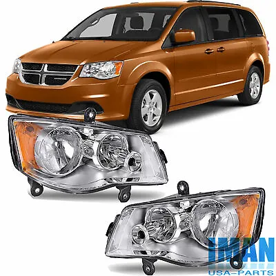 Chrome Housing Amber Concer Headlights Assembly For Dodge Grand Caravan 2011-20 • $85.99