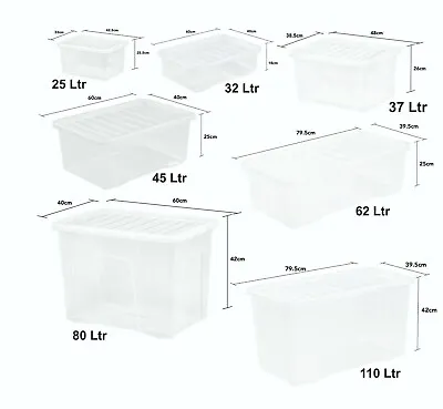 4L-80L Crystal Clear Plastic Storage Container Boxes With Secure Clip On Lid UK • £5.50