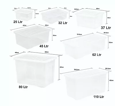 Clear Plastic Container 4L - 80L Shelf Storage Box With Lid Home Office Cupboard • £10.20