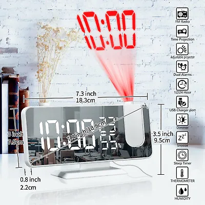 £21.99 • Buy 7.5‘ ’LED Digital Projection Alarm Clock With FM Radio Projector Dimmable Snooze