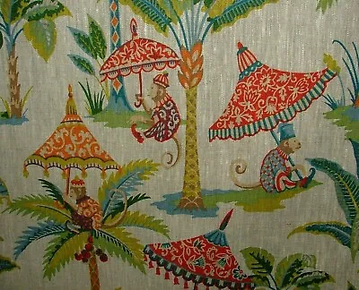 Monkey Parasol French 100% Linen Fabric Curtain Roman Blind Cushion Upholstery • £20.99