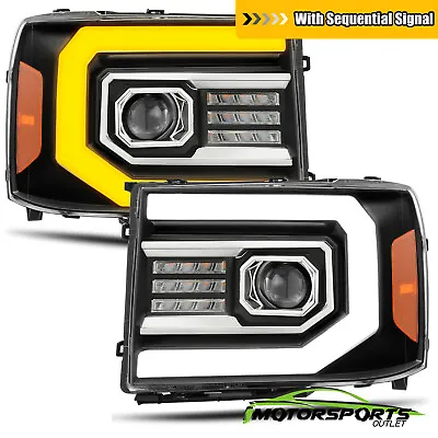 [Sequential Signal/DRL] For 2007-2013 GMC Sierra Black Projector Headlights • $346.98