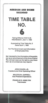 Meridan & Bigbee Employee Time Table #6 7.1.1992 • $4
