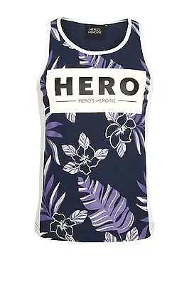 Mens Vest HERO'S HEROINE Fern Print Vest Navy • £16.69